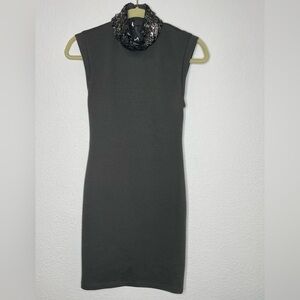 Alice & Olivia dress mini metallic gray with collar sz XS open back